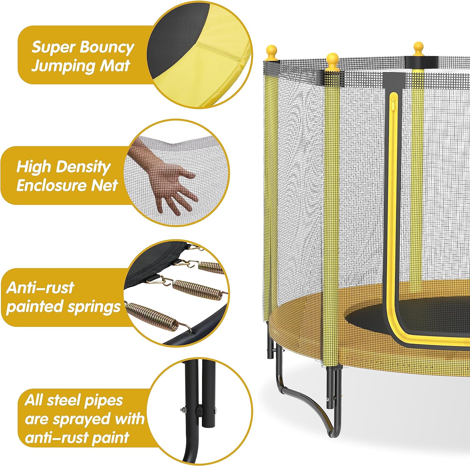 60" Kids Trampoline with Safety Enclosure Net, 5FT Toddler Indoor & Outdoor Trampoline/w Basketball Hoop