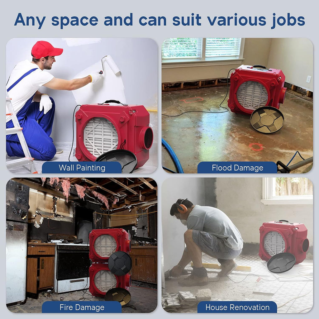 Air Scrubber with 3 Stage Filtration, Stackable Negative Air Machine for Industrial and Commercial Use, Heavy Duty Air Cleaner with MERV-10 Filter, HEPA/Activated carbon Filter, Red