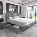 Allewie Upholstered Queen Size Platform Bed Frame with 4 Storage Drawers and Headboard