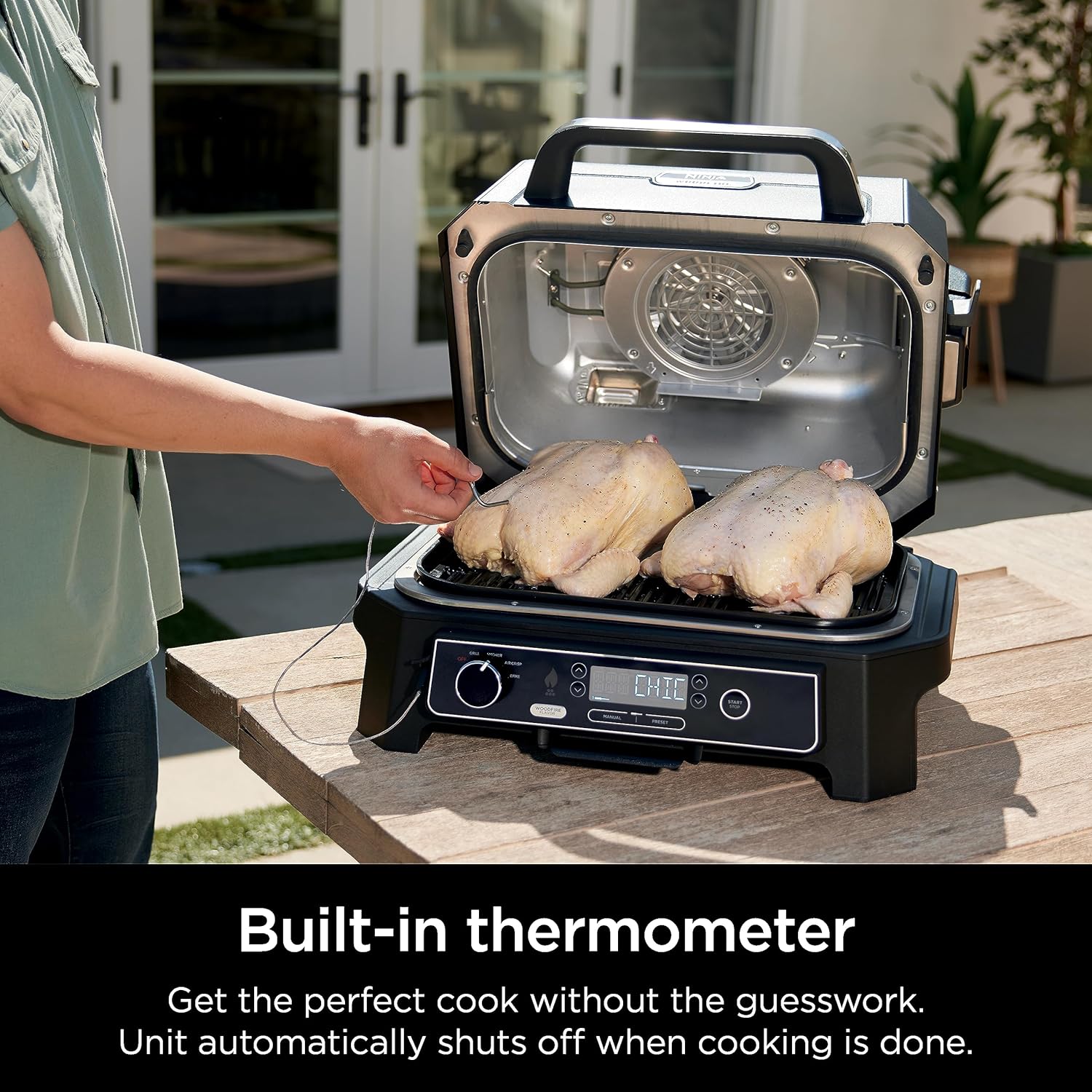 7-in-1 Grill & Smoker with Thermometer, Air Fryer, BBQ, Bake, Roast, Broil