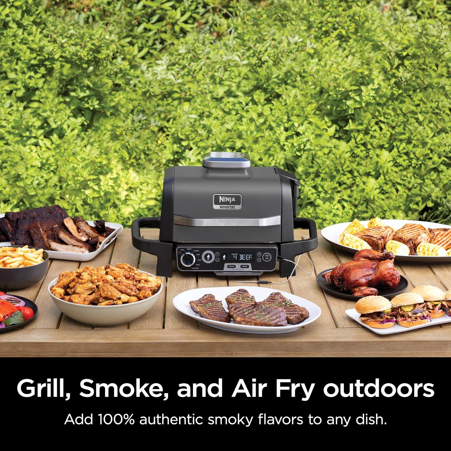 7-in-1 Grill & Smoker with Thermometer, Air Fryer, BBQ, Bake, Roast, Broil