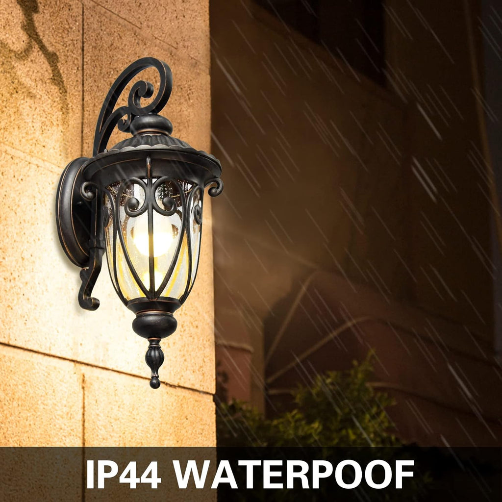 23" Large Outdoor Wall Light for Porch, 2 Pack Aluminium Exterior Wall Mount Lantern for House, Vintage Bronze Outside Wall Sconce with Clear Seeded Glass Shade for Garage