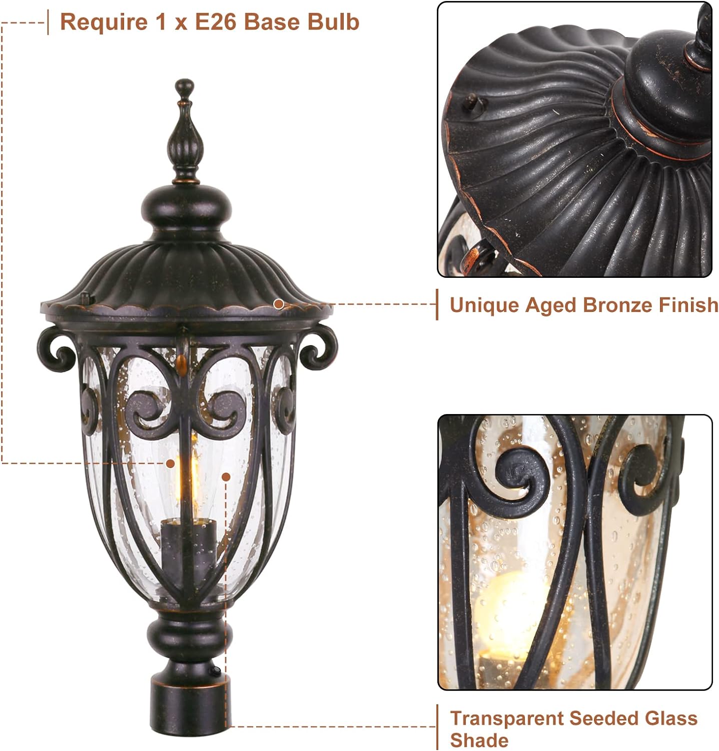 23" Large Outdoor Wall Light for Porch, 2 Pack Aluminium Exterior Wall Mount Lantern for House, Vintage Bronze Outside Wall Sconce with Clear Seeded Glass Shade for Garage