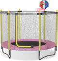 60" Kids Trampoline with Safety Enclosure Net, 5FT Toddler Indoor & Outdoor Trampoline/w Basketball Hoop