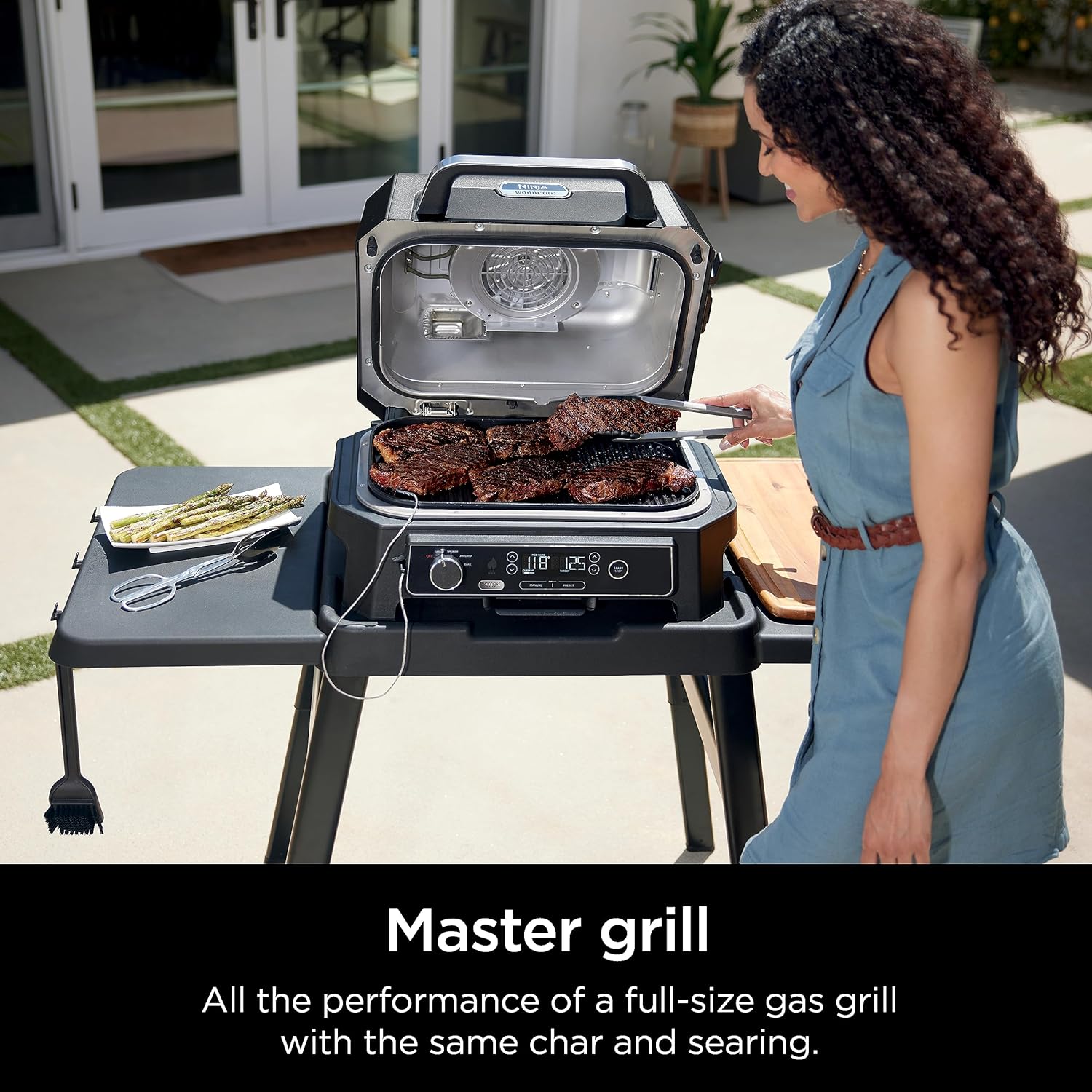7-in-1 Grill & Smoker with Thermometer, Air Fryer, BBQ, Bake, Roast, Broil