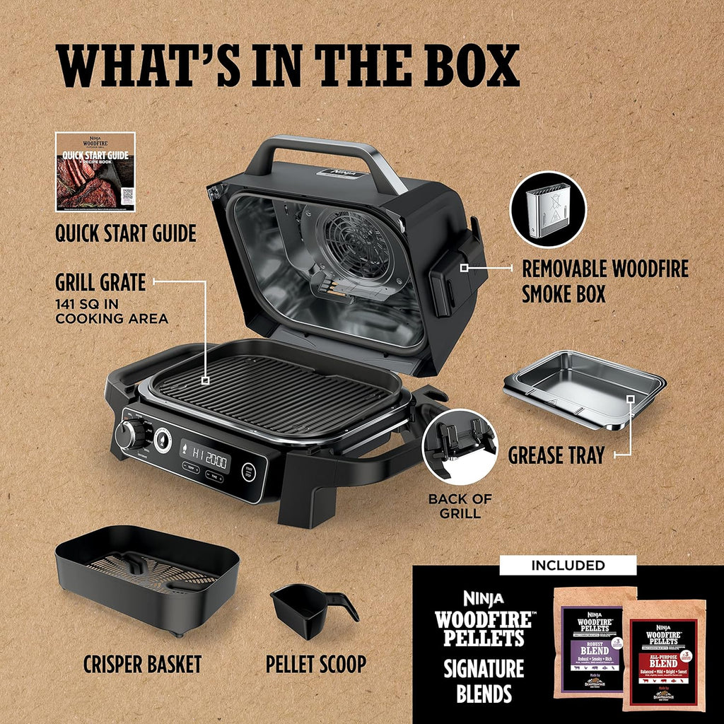 7-in-1 Grill & Smoker with Thermometer, Air Fryer, BBQ, Bake, Roast, Broil