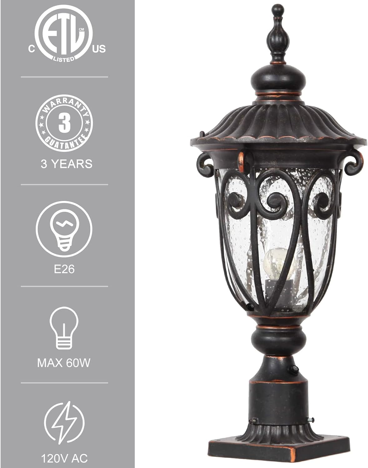23" Large Outdoor Wall Light for Porch, 2 Pack Aluminium Exterior Wall Mount Lantern for House, Vintage Bronze Outside Wall Sconce with Clear Seeded Glass Shade for Garage