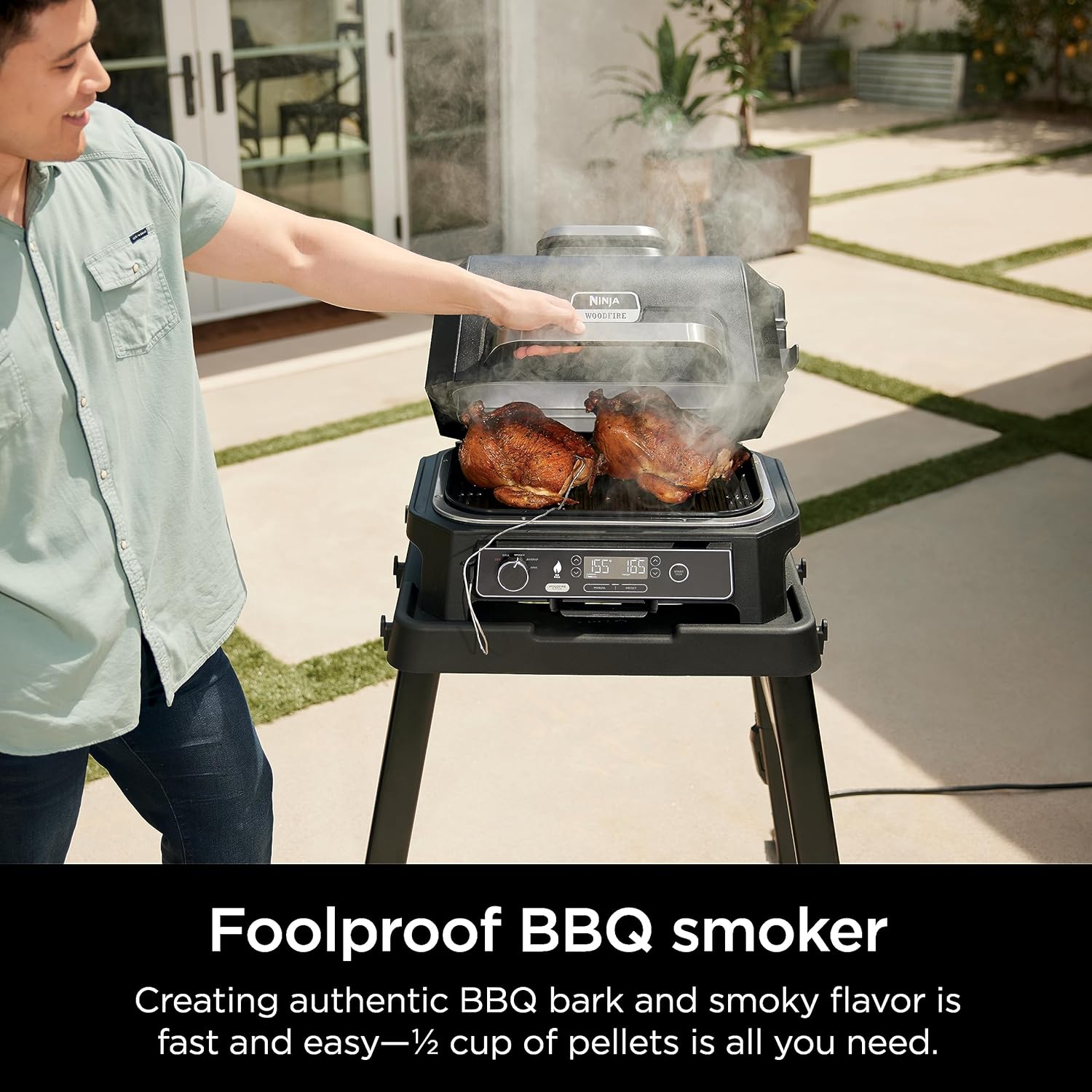7-in-1 Grill & Smoker with Thermometer, Air Fryer, BBQ, Bake, Roast, Broil