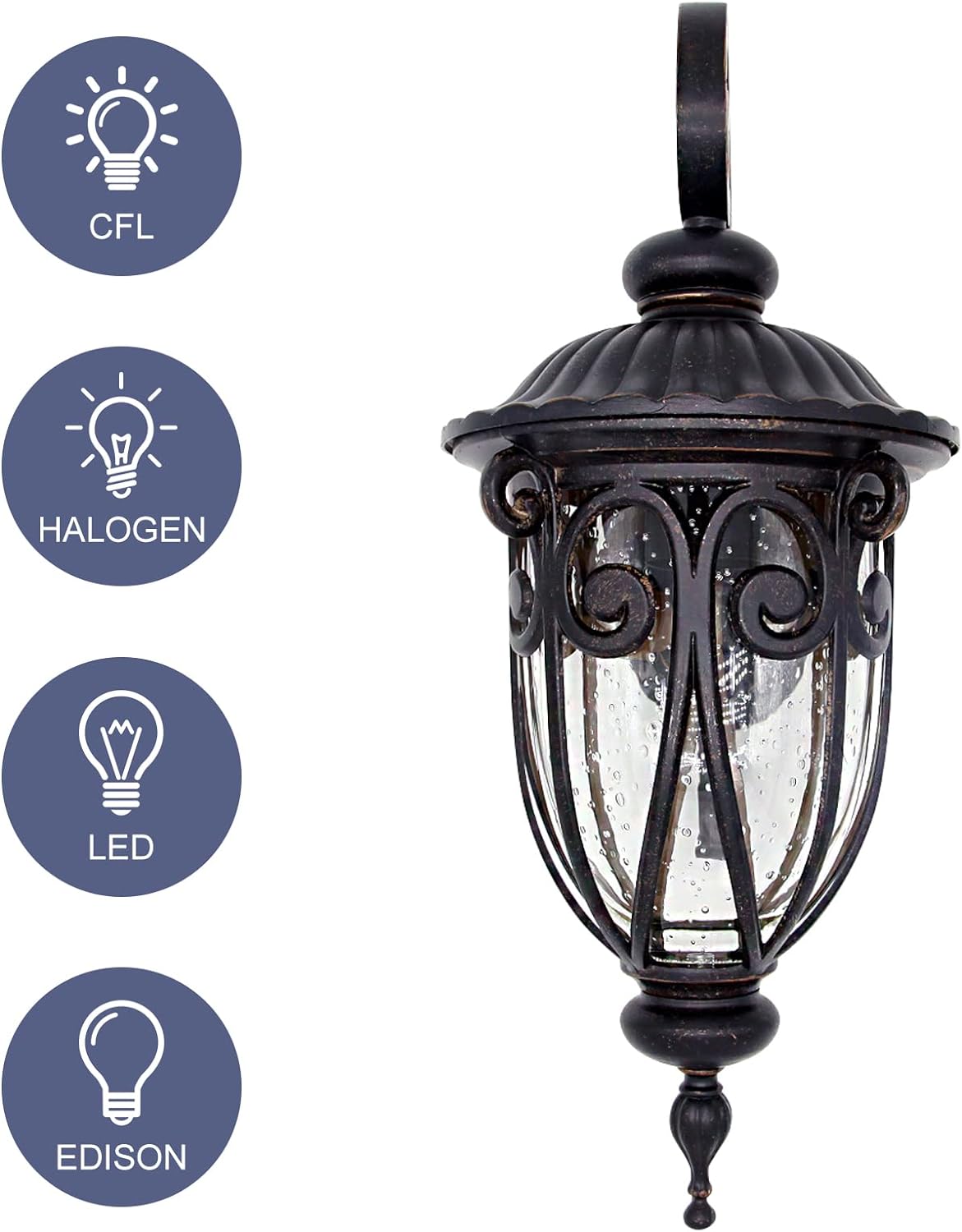 23" Large Outdoor Wall Light for Porch, 2 Pack Aluminium Exterior Wall Mount Lantern for House, Vintage Bronze Outside Wall Sconce with Clear Seeded Glass Shade for Garage