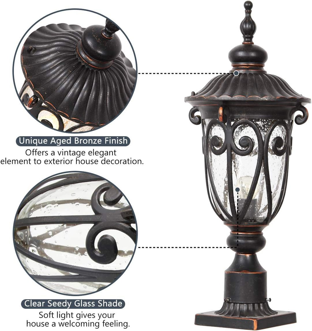 23" Large Outdoor Wall Light for Porch, 2 Pack Aluminium Exterior Wall Mount Lantern for House, Vintage Bronze Outside Wall Sconce with Clear Seeded Glass Shade for Garage