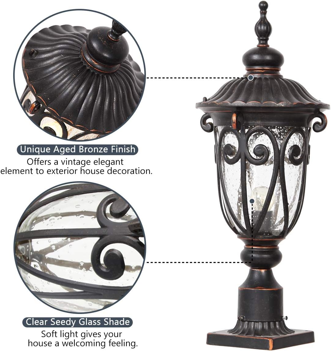 23" Large Outdoor Wall Light for Porch, 2 Pack Aluminium Exterior Wall Mount Lantern for House, Vintage Bronze Outside Wall Sconce with Clear Seeded Glass Shade for Garage