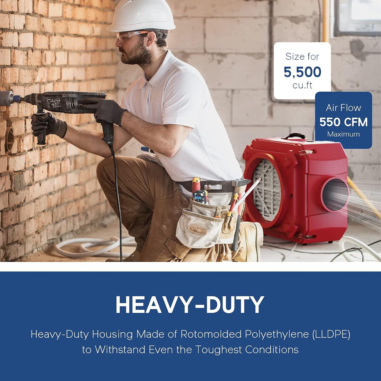 Air Scrubber with 3 Stage Filtration, Stackable Negative Air Machine for Industrial and Commercial Use, Heavy Duty Air Cleaner with MERV-10 Filter, HEPA/Activated carbon Filter, Red