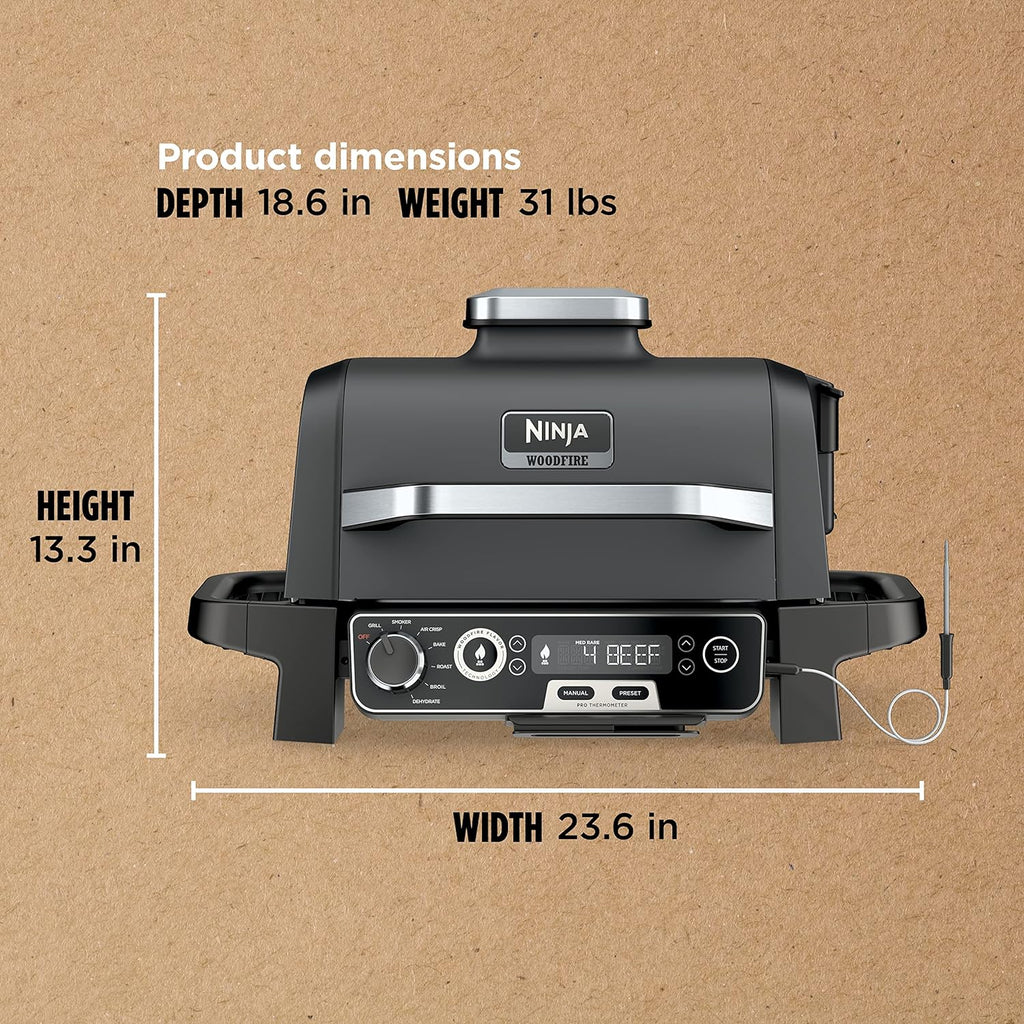 7-in-1 Grill & Smoker with Thermometer, Air Fryer, BBQ, Bake, Roast, Broil