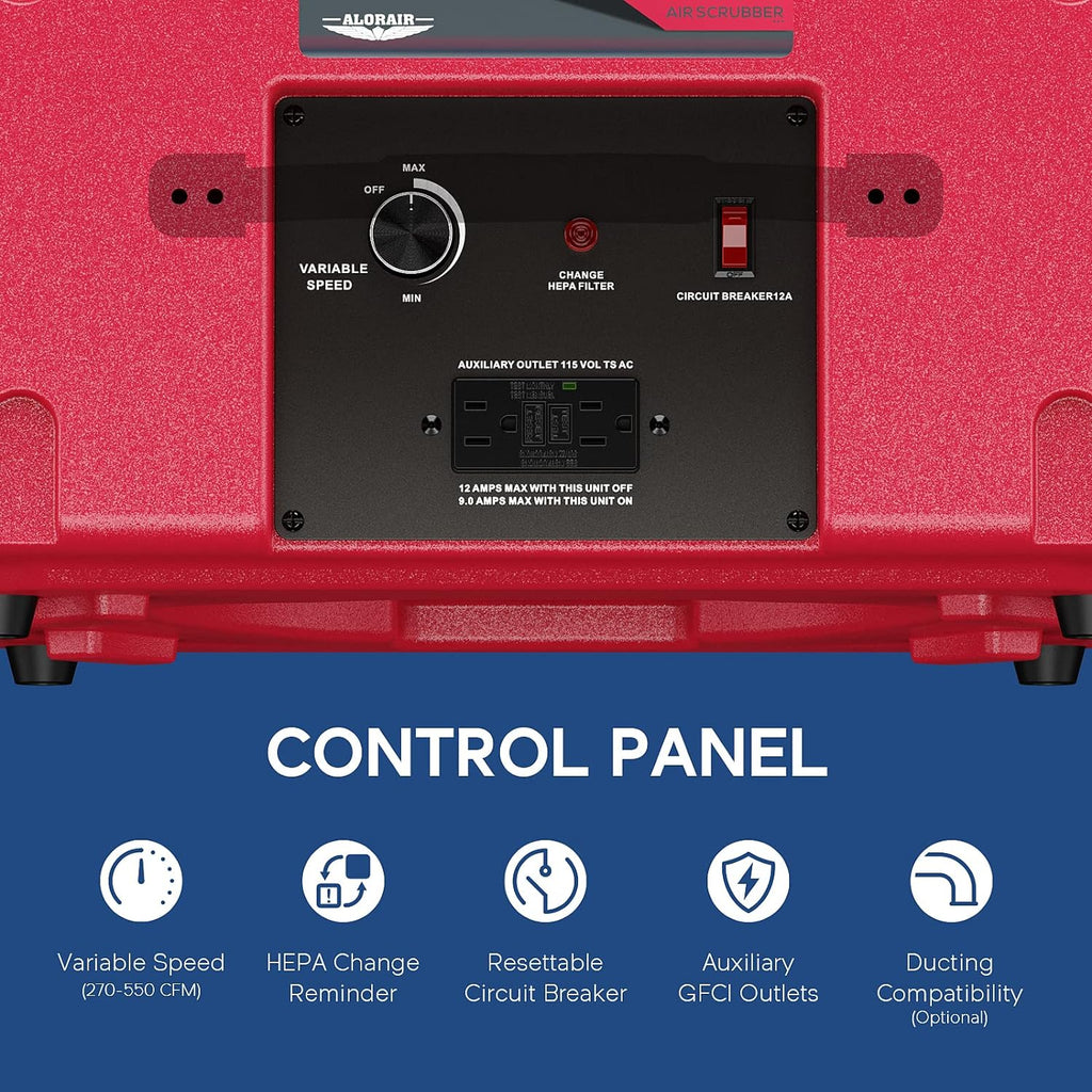 Air Scrubber with 3 Stage Filtration, Stackable Negative Air Machine for Industrial and Commercial Use, Heavy Duty Air Cleaner with MERV-10 Filter, HEPA/Activated carbon Filter, Red