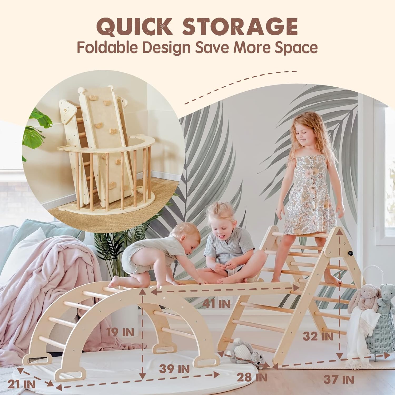 5 in 1 Pikler Triangle Set, Baby Climbing Toy Indoor Playground, Kids Jungle Gym