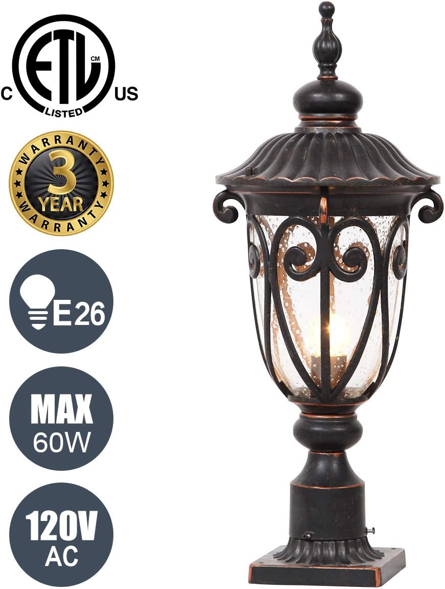 23" Large Outdoor Wall Light for Porch, 2 Pack Aluminium Exterior Wall Mount Lantern for House, Vintage Bronze Outside Wall Sconce with Clear Seeded Glass Shade for Garage