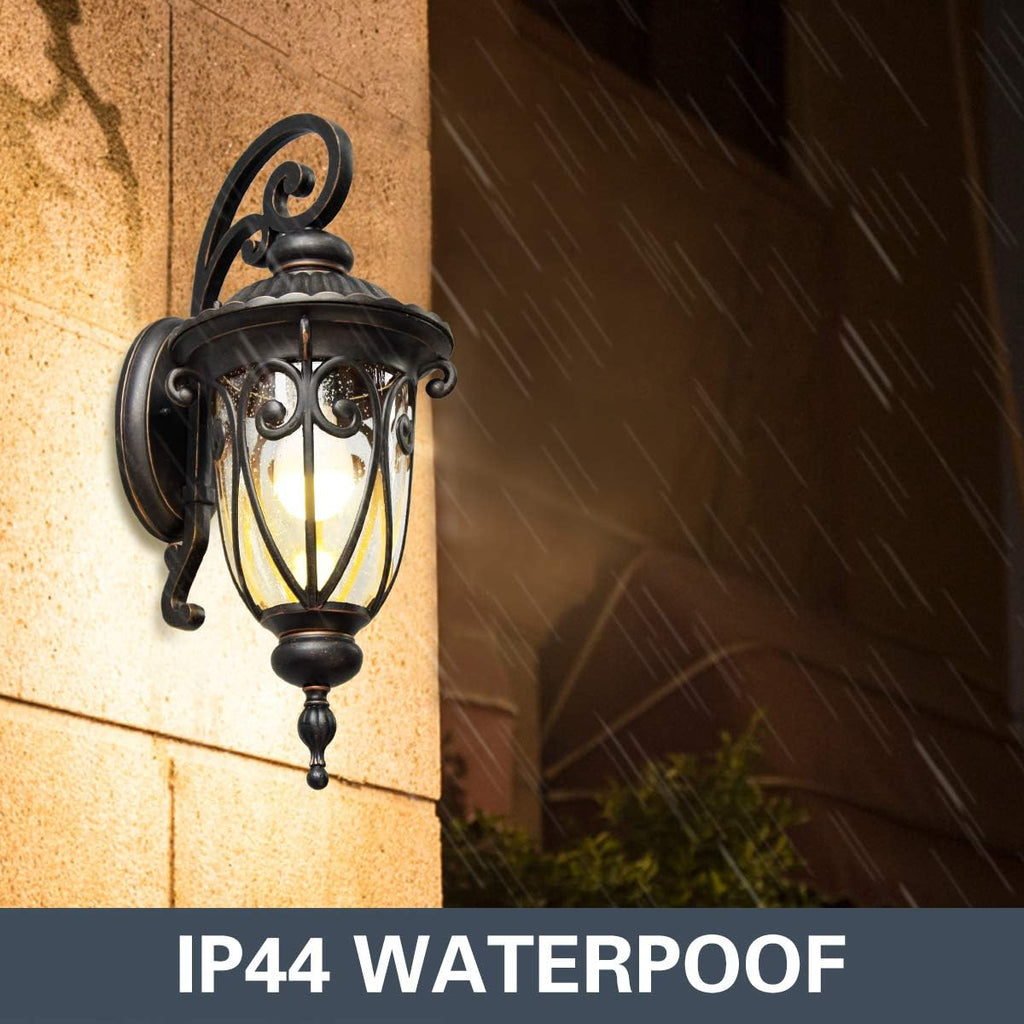 23" Large Outdoor Wall Light for Porch, 2 Pack Aluminium Exterior Wall Mount Lantern for House, Vintage Bronze Outside Wall Sconce with Clear Seeded Glass Shade for Garage