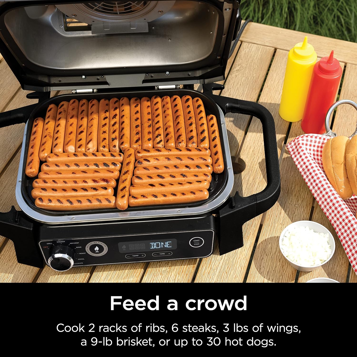 7-in-1 Grill & Smoker with Thermometer, Air Fryer, BBQ, Bake, Roast, Broil