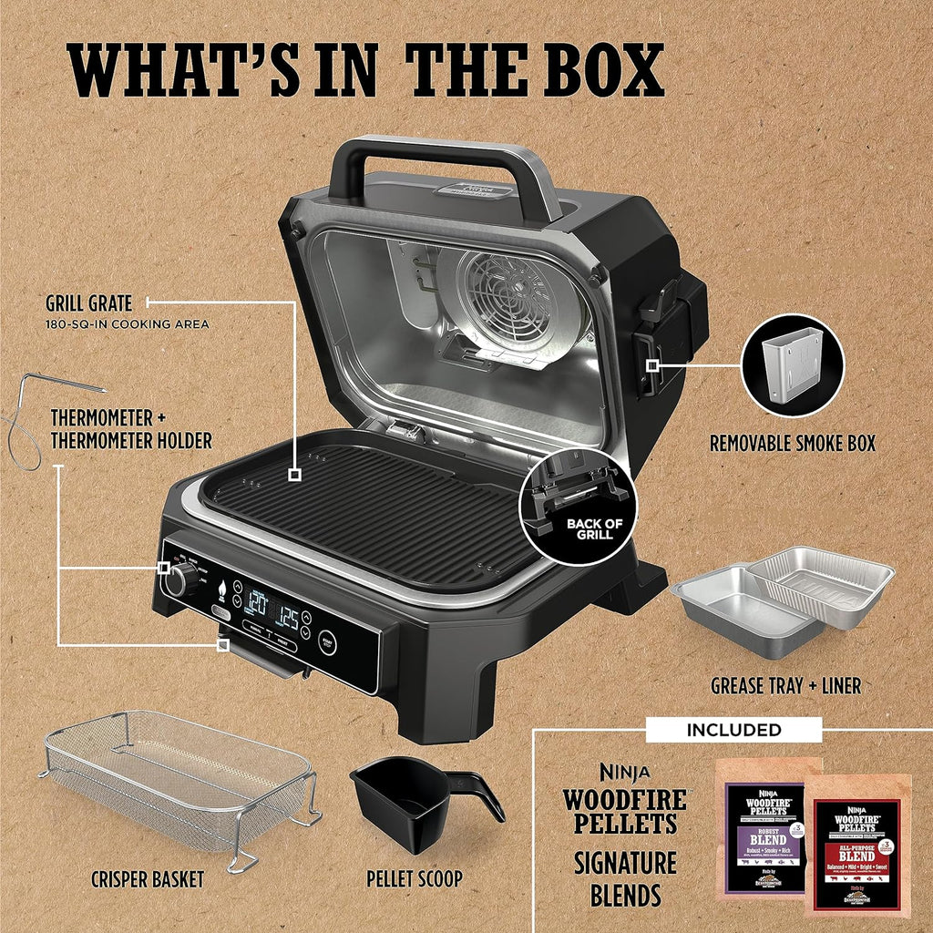 7-in-1 Grill & Smoker with Thermometer, Air Fryer, BBQ, Bake, Roast, Broil