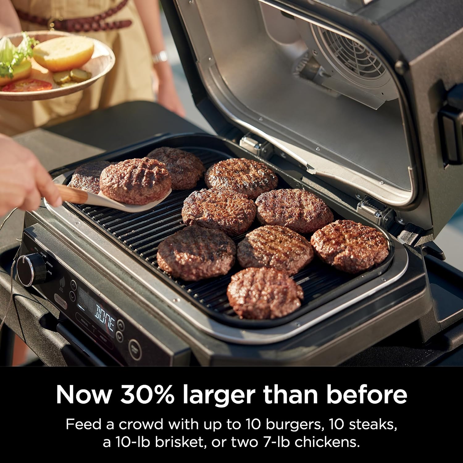 7-in-1 Grill & Smoker with Thermometer, Air Fryer, BBQ, Bake, Roast, Broil