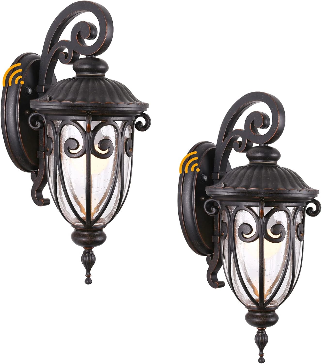 23" Large Outdoor Wall Light for Porch, 2 Pack Aluminium Exterior Wall Mount Lantern for House, Vintage Bronze Outside Wall Sconce with Clear Seeded Glass Shade for Garage
