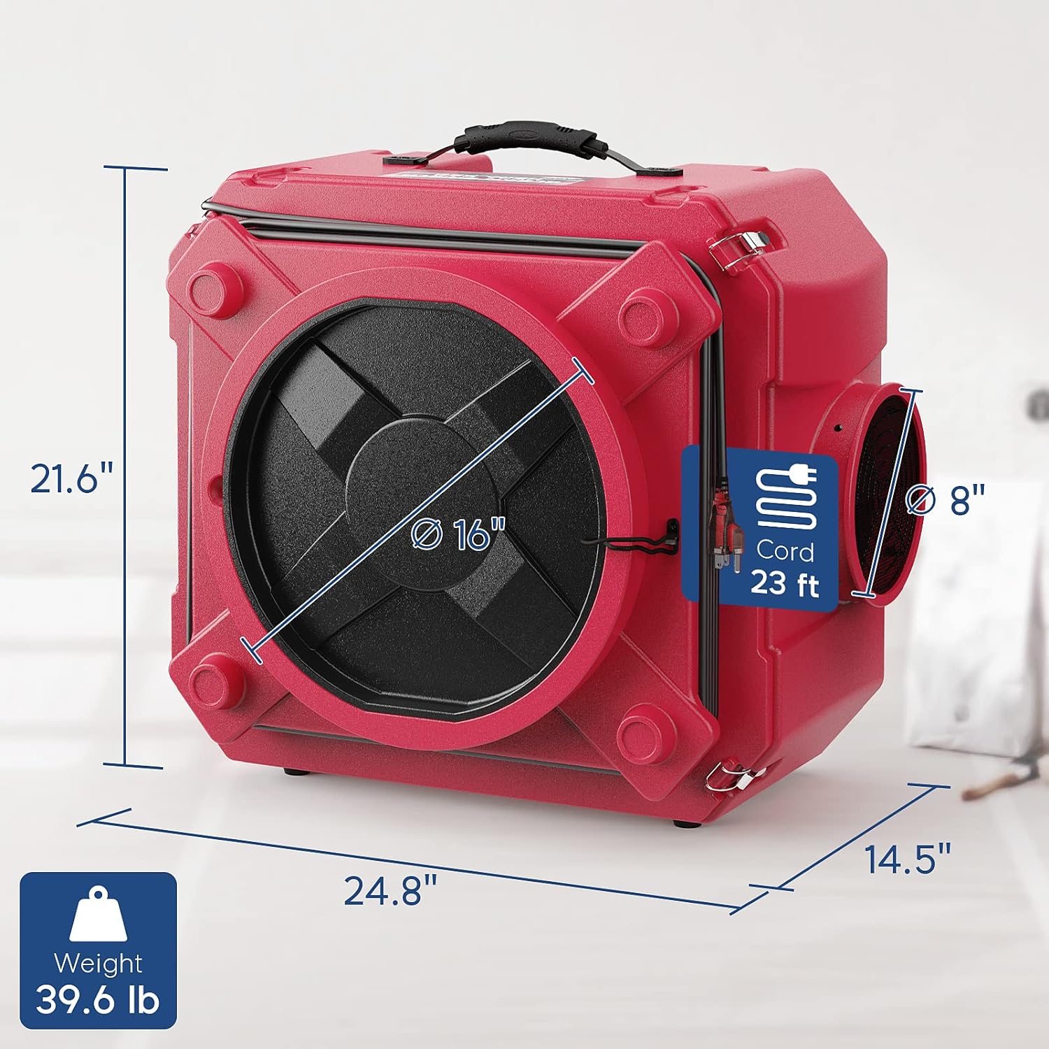 Air Scrubber with 3 Stage Filtration, Stackable Negative Air Machine for Industrial and Commercial Use, Heavy Duty Air Cleaner with MERV-10 Filter, HEPA/Activated carbon Filter, Red