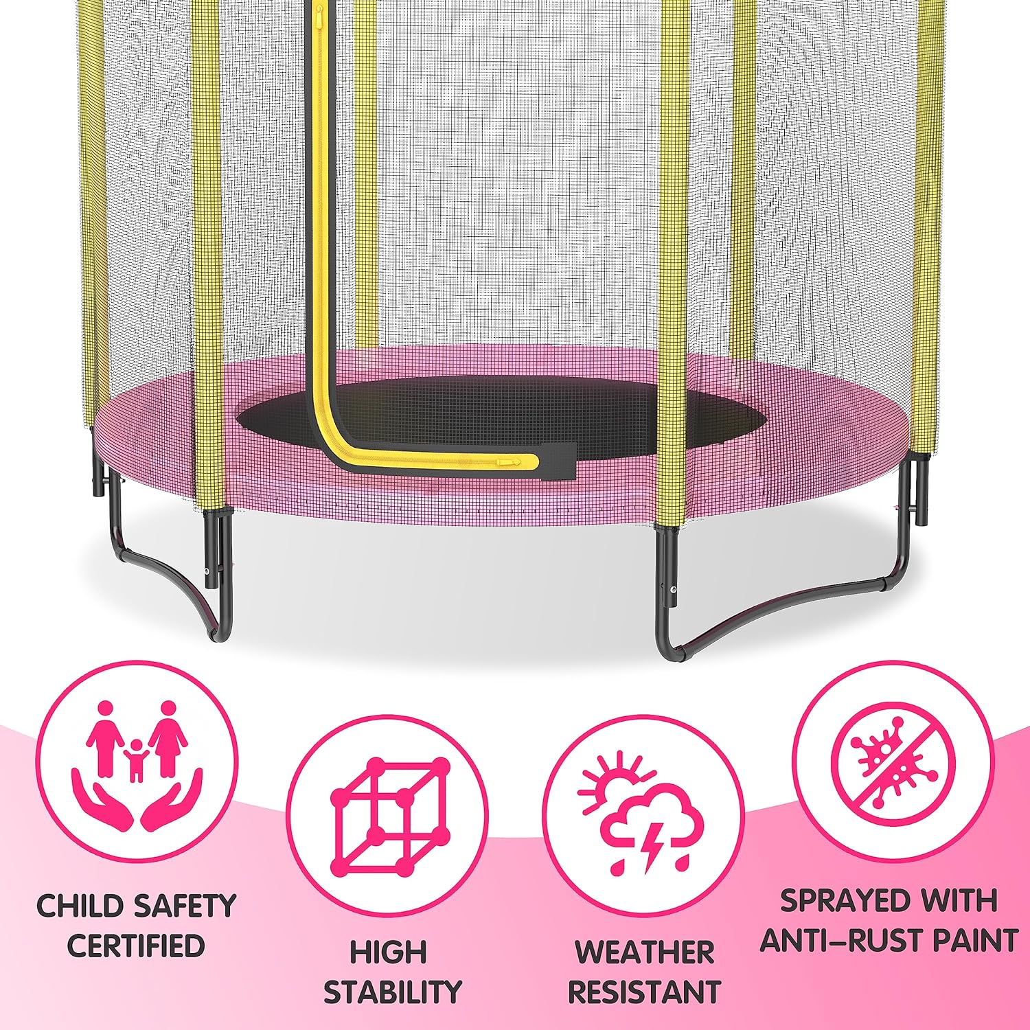 60" Kids Trampoline with Safety Enclosure Net, 5FT Toddler Indoor & Outdoor Trampoline/w Basketball Hoop