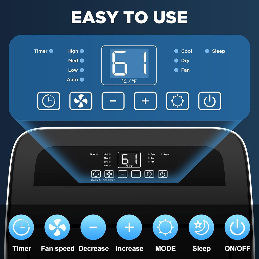 Portable Air Conditioners with Remote Control, 3-in-1 Free Standing Cooling AC Unit with Fan & Dehumidifier, Cools Room up to 700 sq.ft, Smart/Sleep Mode,3 Speed,Auto Swing,24H Timer
