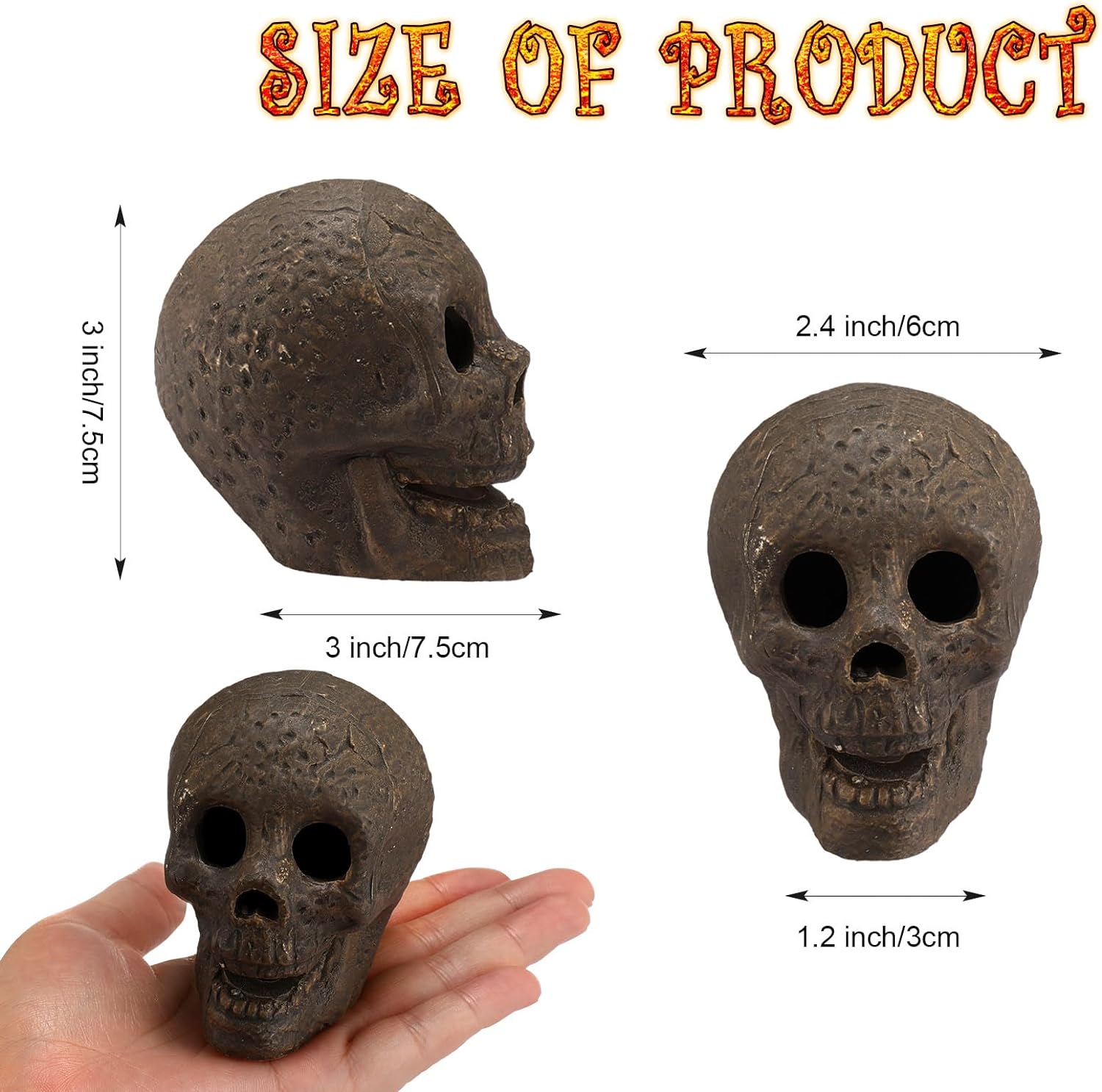 48-Pack Fire Pit Skulls, Halloween Skull Stone Decorations